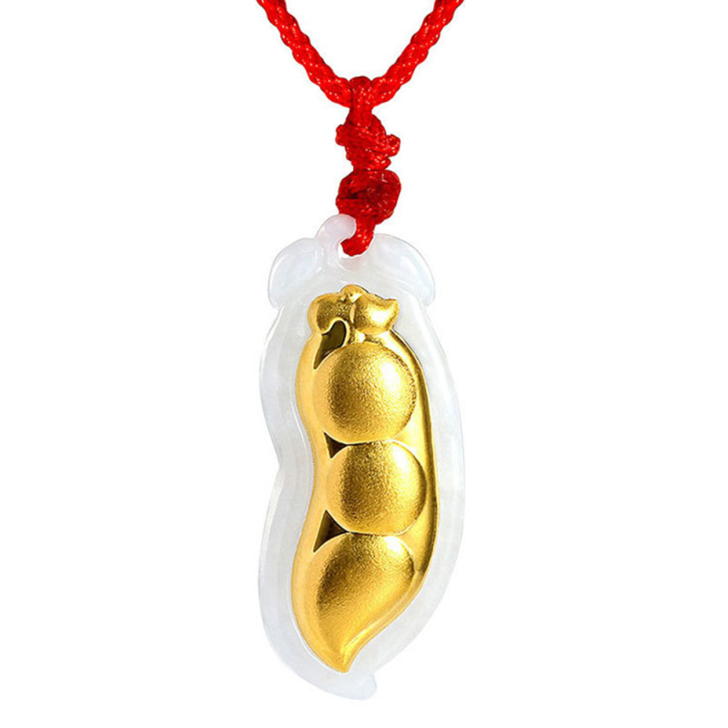 漫飞flm四季平安豆翡翠足金镶嵌项链福豆吊坠