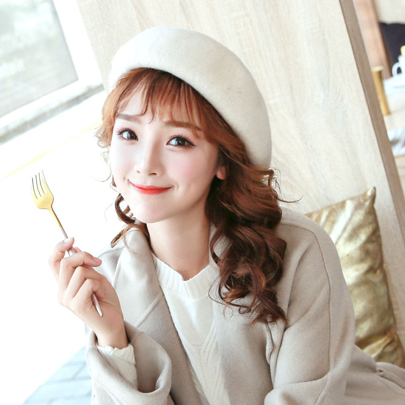 盛世尼曼白色贝雷帽女秋冬八角帽英伦复古毛画家帽日系甜美可爱蓓蕾