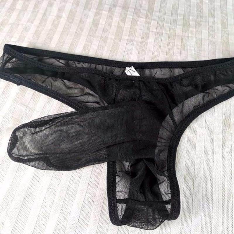 男生情趣内衣内裤大象鼻子全透明露毛丁字裤大码男士性感诱惑免脱黑色