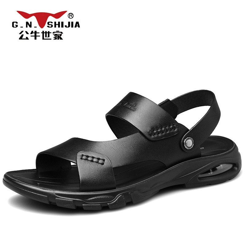 公牛世家气垫皮凉鞋男真皮2022新款夏季外穿凉拖鞋两用男士沙滩鞋