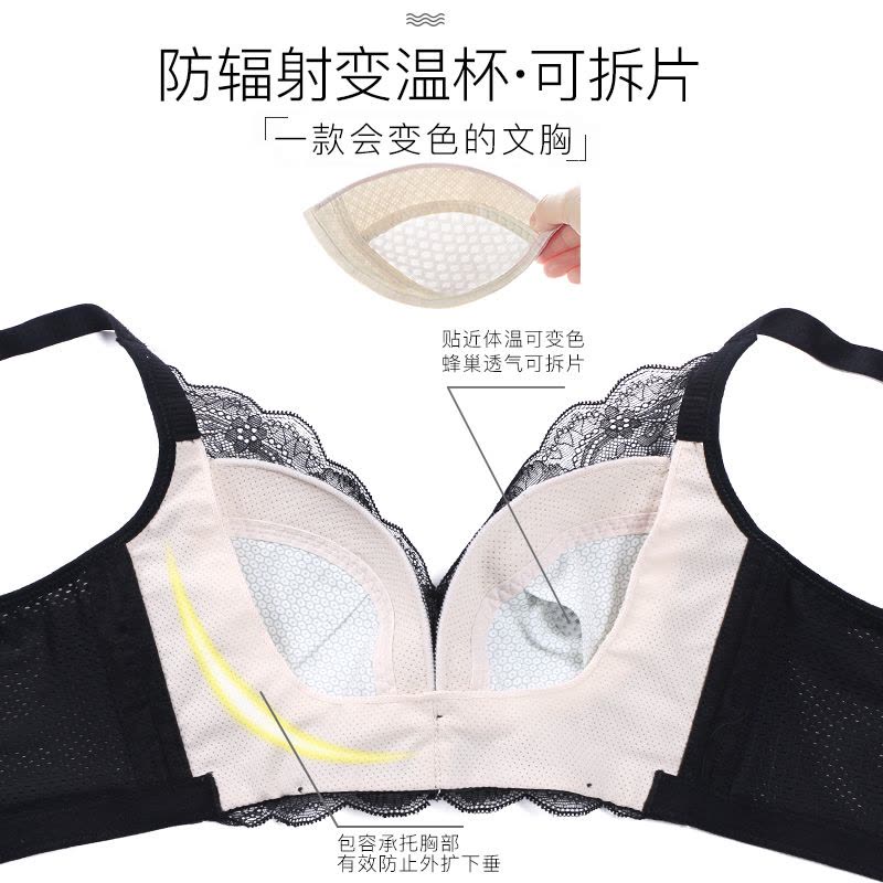 万莎 新款 内衣女无钢圈 防辐射 性感超薄款蕾丝 透气文胸 防震 收副乳图片