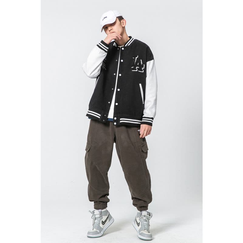 SUNTEK春装日系潮牌字母刺绣棒球服男宽松立领撞色拼接潮流外套工装夹克夹克图片
