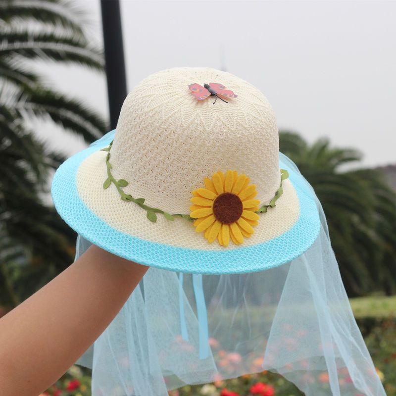 苓影帽子新款网纱女童帽太阳花遮阳防晒帽宝宝沙滩太阳帽儿童渔夫帽 价格图片品牌报价 苏宁易购姣茂母婴专营店