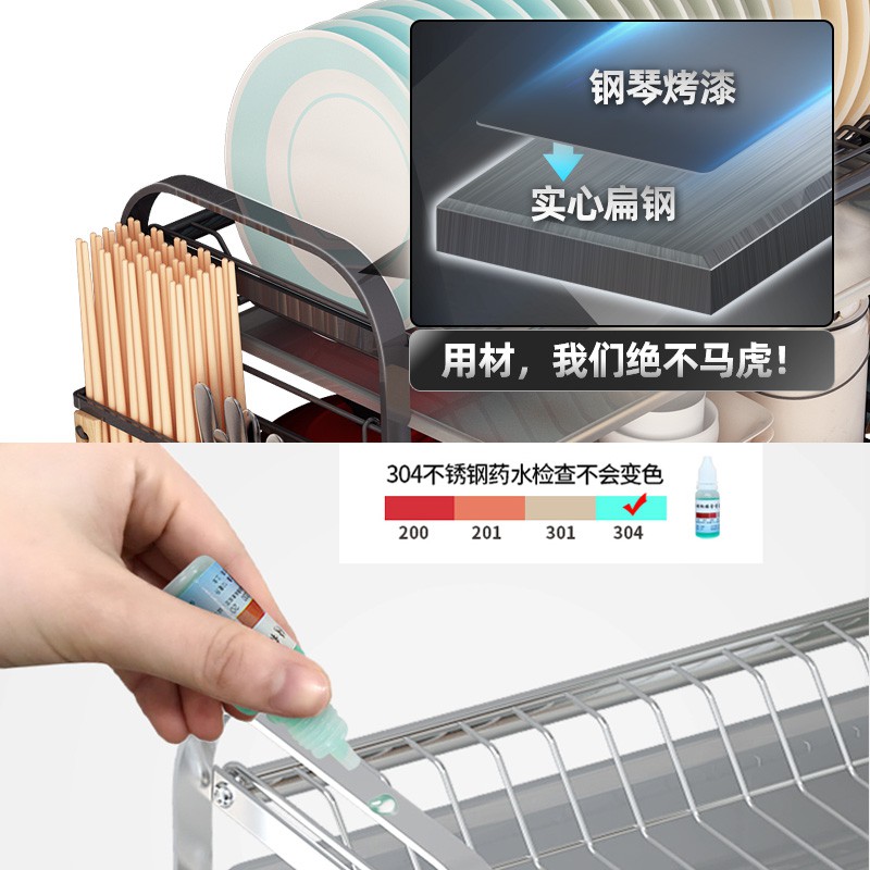 不锈钢沥水碗架厨房置物架放碗三层台面多功能置晾碗架碗碟收纳架收纳层架 三维工匠高清大图