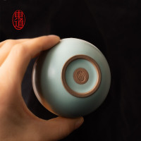 东道 汝窑 茶具 青瓷陶瓷茶杯 小福缘杯 主人杯 开片可养 单杯简装 天青色 否