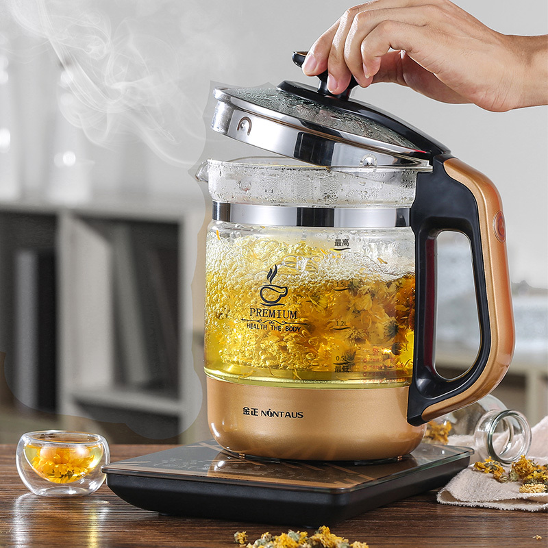 多功能全自动煮花茶壶身办公室小型煮茶器玻璃电水18l黑黄色含过滤网