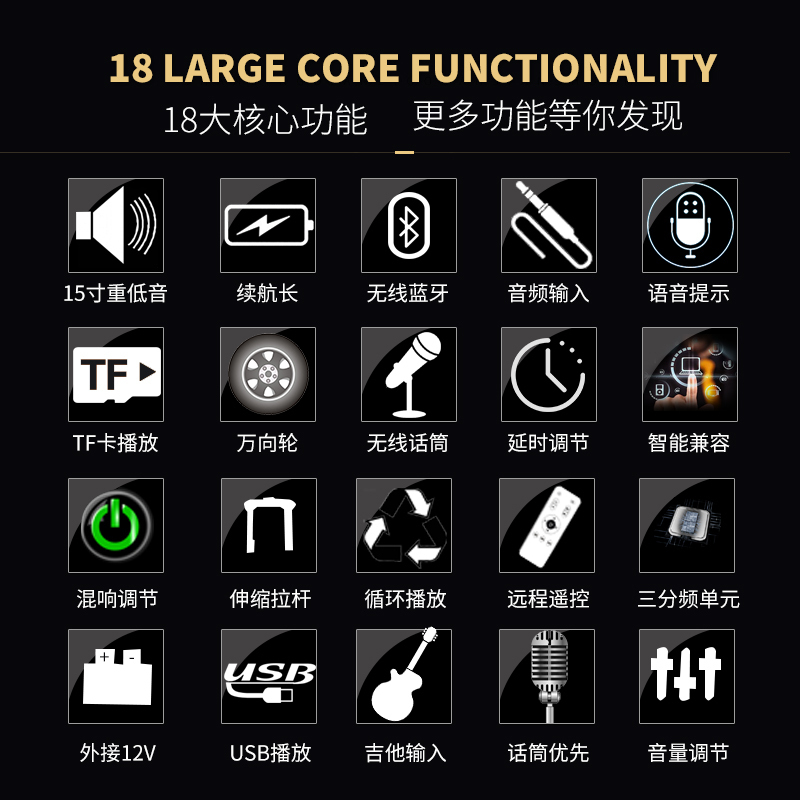 SanSui/山水SA4-12户外移动拉杆音响三分频大功率重低音炮k歌便携广场舞音箱蓝牙无线麦克风 SA4-12+双无线