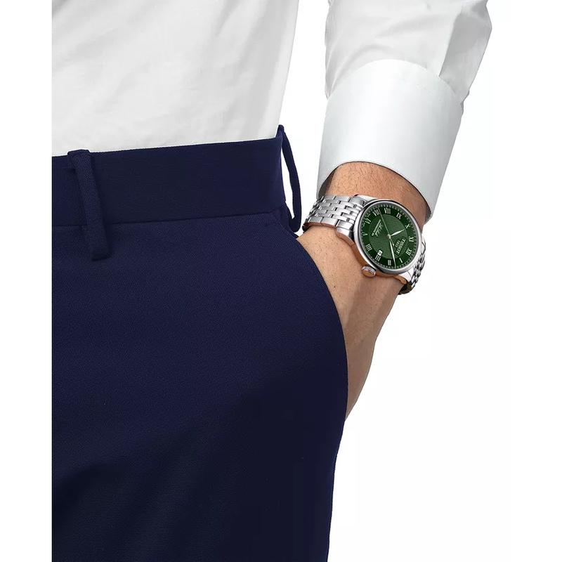 Tissot天梭男士mm自动机械腕表 绿色表盘不需电池不易损坏高清大图