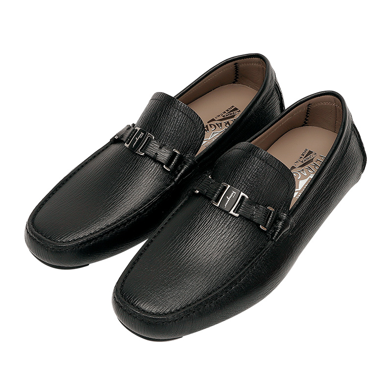 菲拉格慕(ferragamo) 2021春夏 奢侈品 男士gancini黑色休闲皮鞋乐福