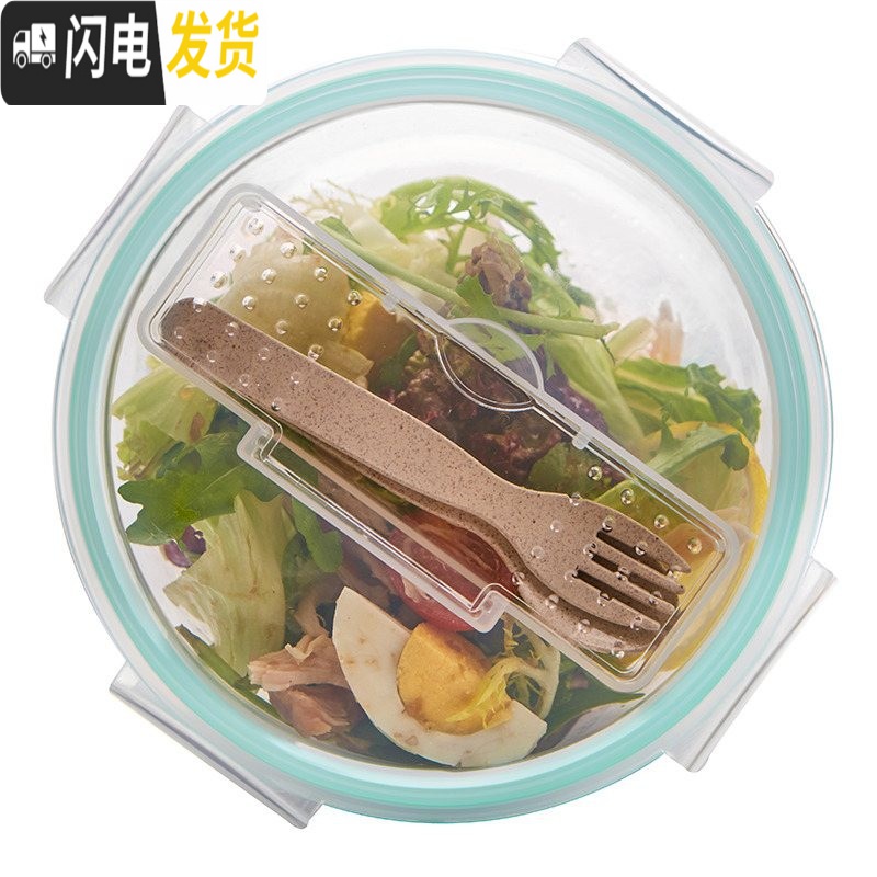 三维工匠多格分装小型水果盒带叉子微波炉餐盒饭盒分隔型可微波便携 带叉勺无隔白圆1040,赠保温包高清大图