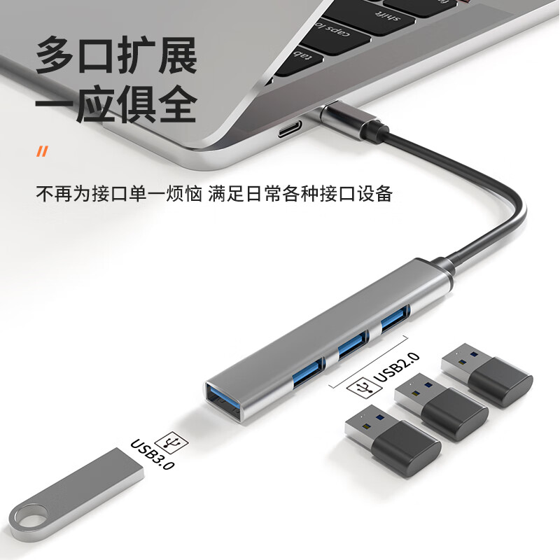 ZNNCO Type-C分线器 USB3.0扩展坞 雷电3 4拓展坞笔记本电脑高速传输一拖四HUB外接延长线集线器通用