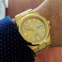 精工 SEIKO 5号手表 金色防水夜光自动机械表男 时尚大气 商务休闲 运动防水男士腕表