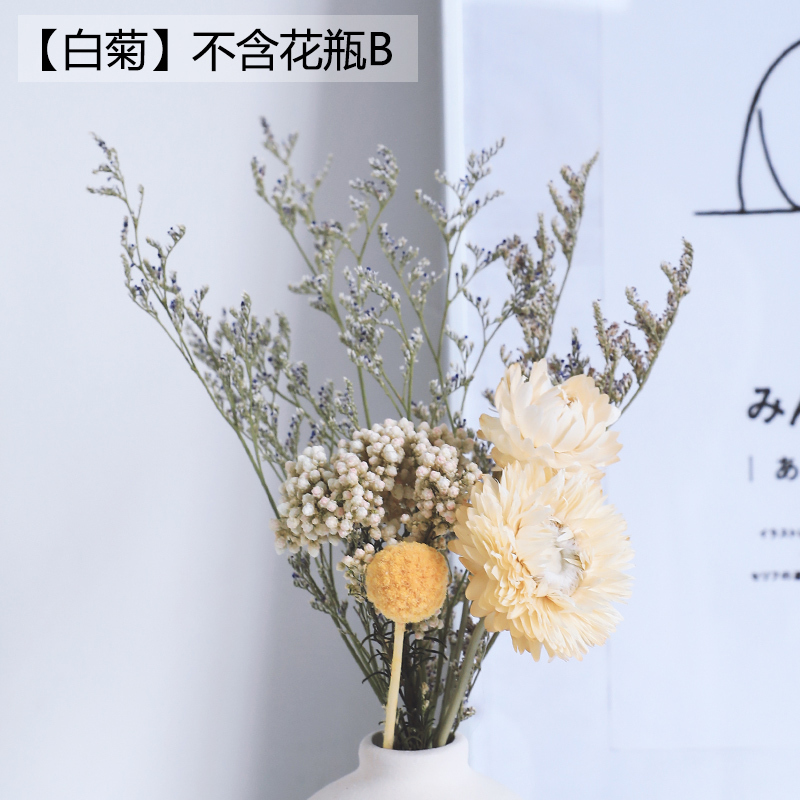 北欧小花瓶摆件客厅插花干花装饰品现代简约摆设餐桌鲜花陶瓷花瓶 三维工匠 白菊套装B