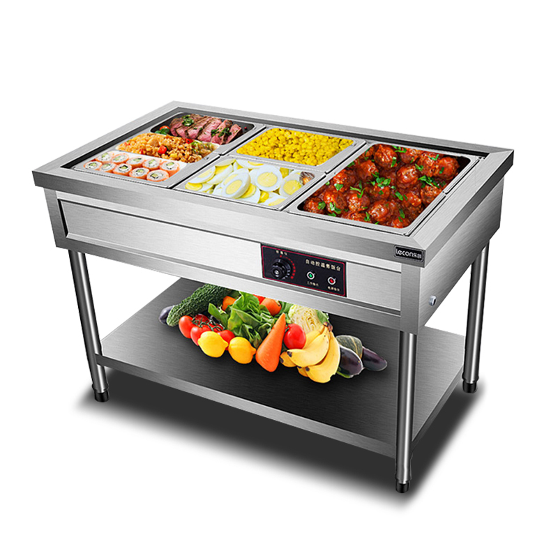 lecon乐创商用电热保温售饭台外卖快餐台快餐热菜保温台小吃车视频