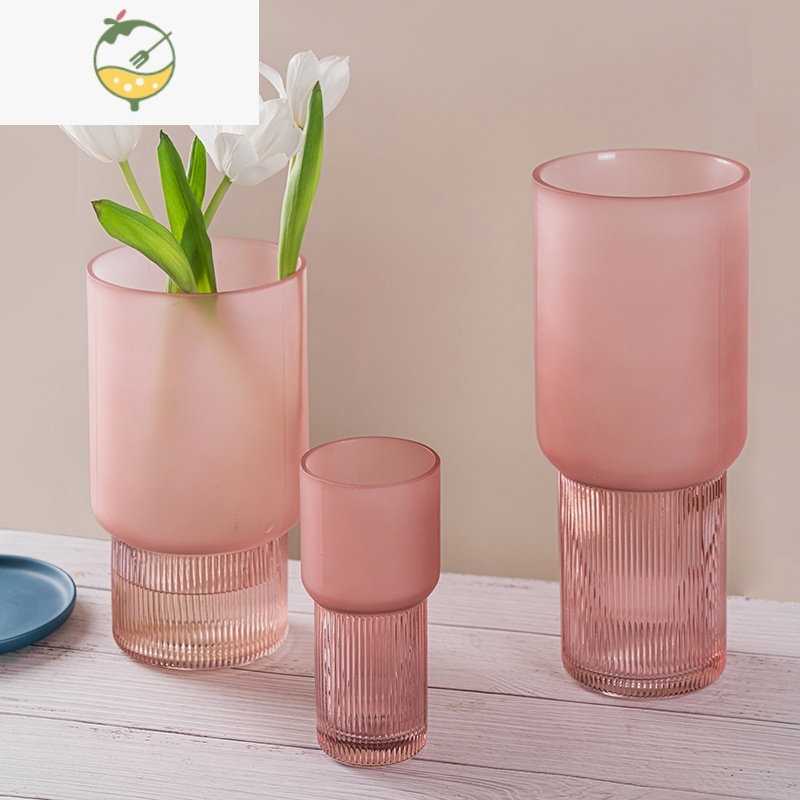 yicheng现代简约系粉色磨砂玻璃花瓶摆件样板间创意客厅餐桌装饰花器b