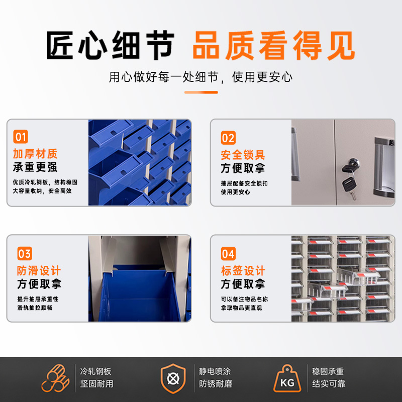 DXBG零件柜抽屉式五金工具柜75抽大号无门[重型款]蓝色抽屉高清大图