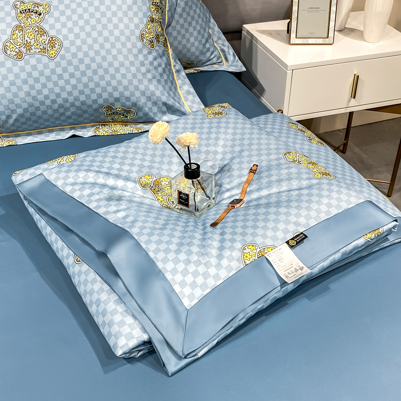 艾洛苏夏季轻奢空调被水洗天丝棉夏被四件套可机洗冰丝夏凉被仿真丝床