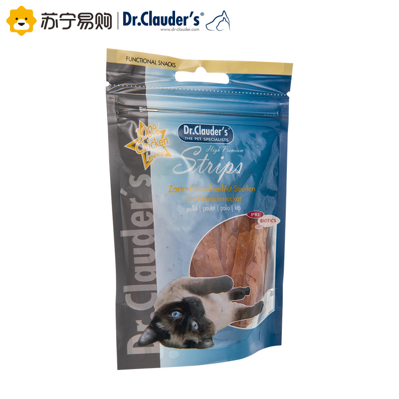[苏宁超市]德国克劳德医生(Dr.Clauder’s)猫零食鸡肉切丝50g 益生元健怡猫肉干奖励零食