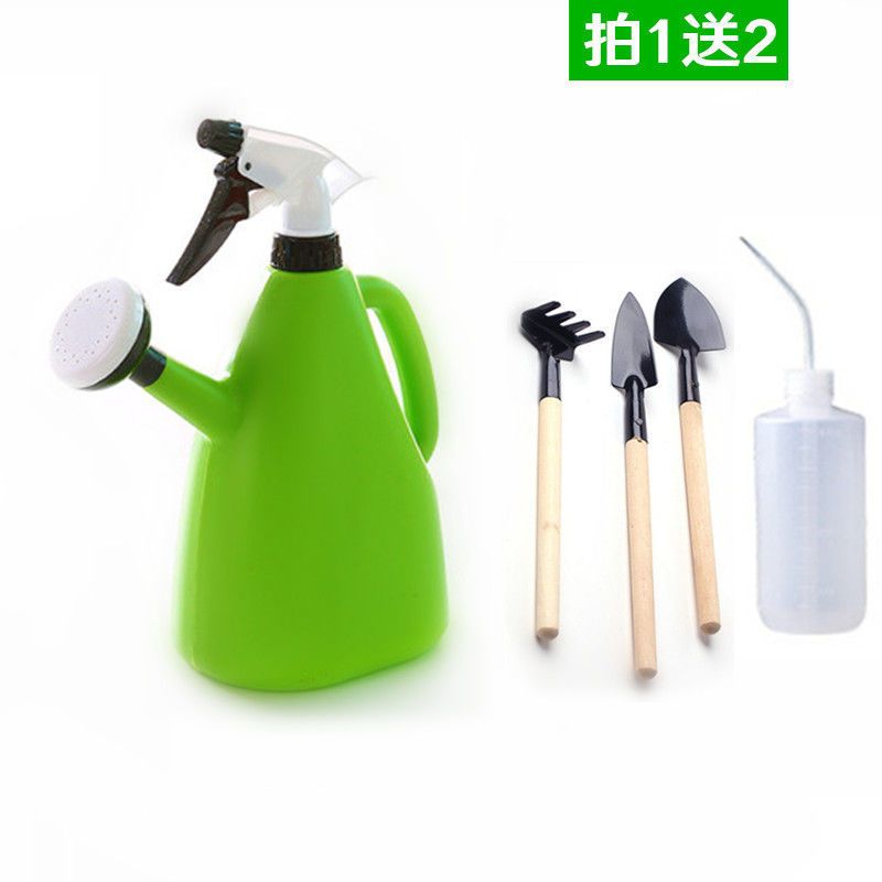 浇花神器家用室内懒人园艺多功能手压式小型喷雾瓶洒水浇花喷壶 糖果色450毫升+弯嘴壶+3件套