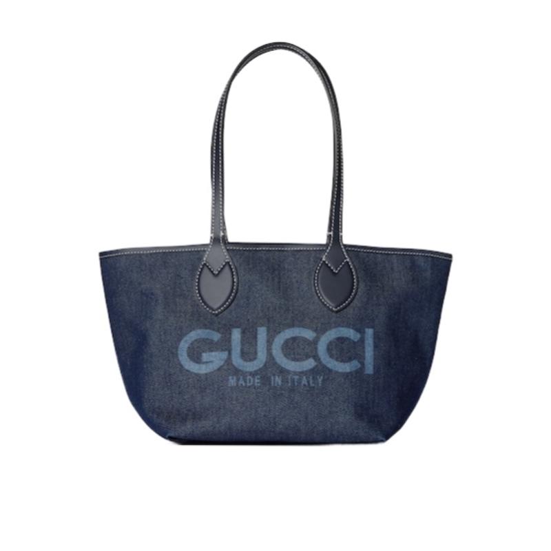 Gucci古驰小号双面手提包 牛仔布与皮革对比设计 时尚实用女包