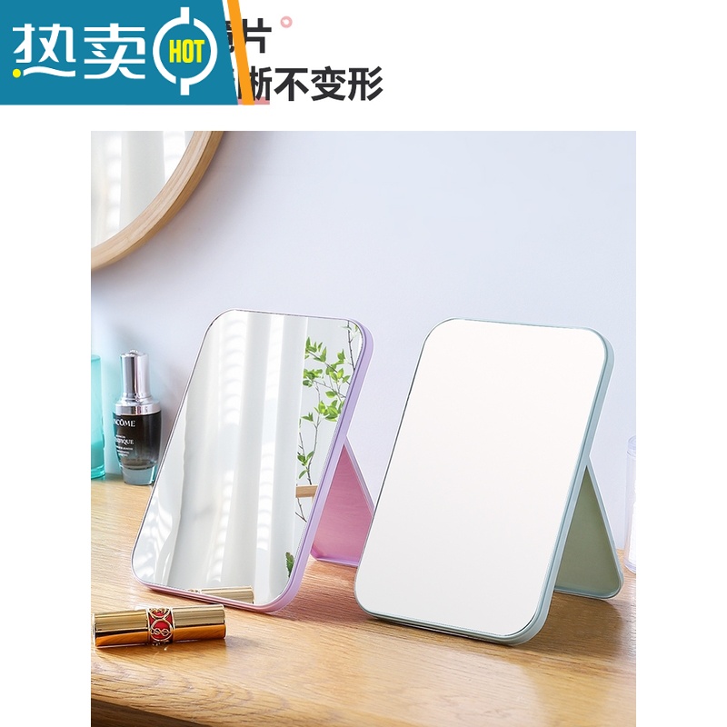 敬平家用台式可折叠化妆镜 便携式随身女美妆镜子学生宿舍桌面梳妆镜 柠檬黄-猫耳款[带收纳底盘]便携式用镜高清大图