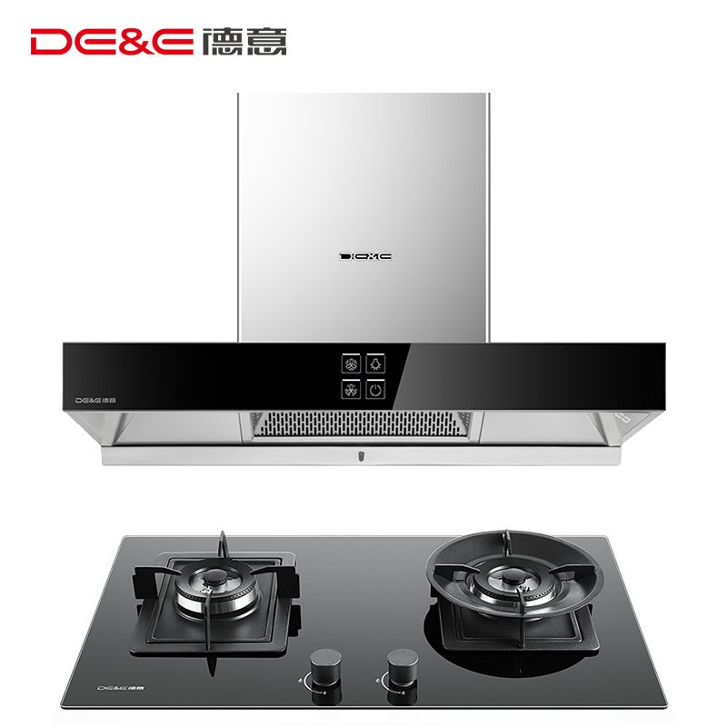 德意(DE&E)烟灶套餐 燃气灶油烟机825T+715B 欧式20立方穹顶抽油烟机触控式 钢化玻璃燃气灶 天然气灶 套装