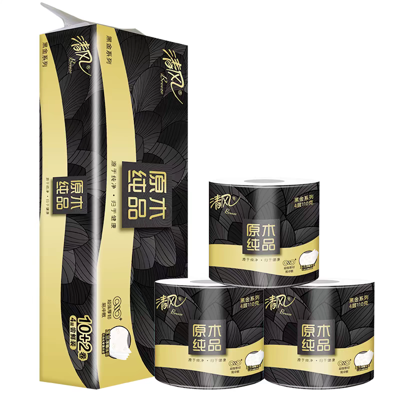 清风黑金4层110克12卷筒卫生纸厕纸家用实惠装