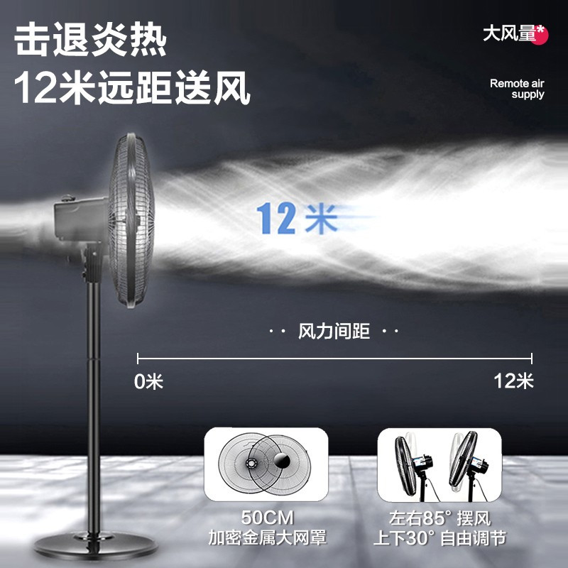 美的(Midea) 工业风扇18吋牛角扇强力金属落地扇大功率大风力工厂商用家用空气循环车间网吧除甲醛 .