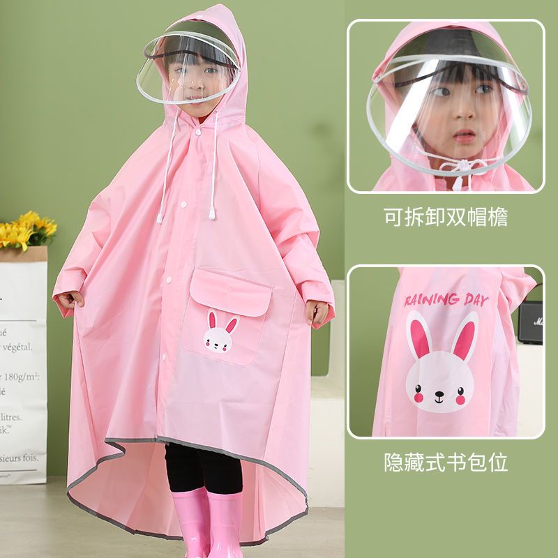 白色 M(身高110-120cm) 儿童雨衣带书包位男童女童幼儿园EVA雨衣小学生小孩中大童长雨披