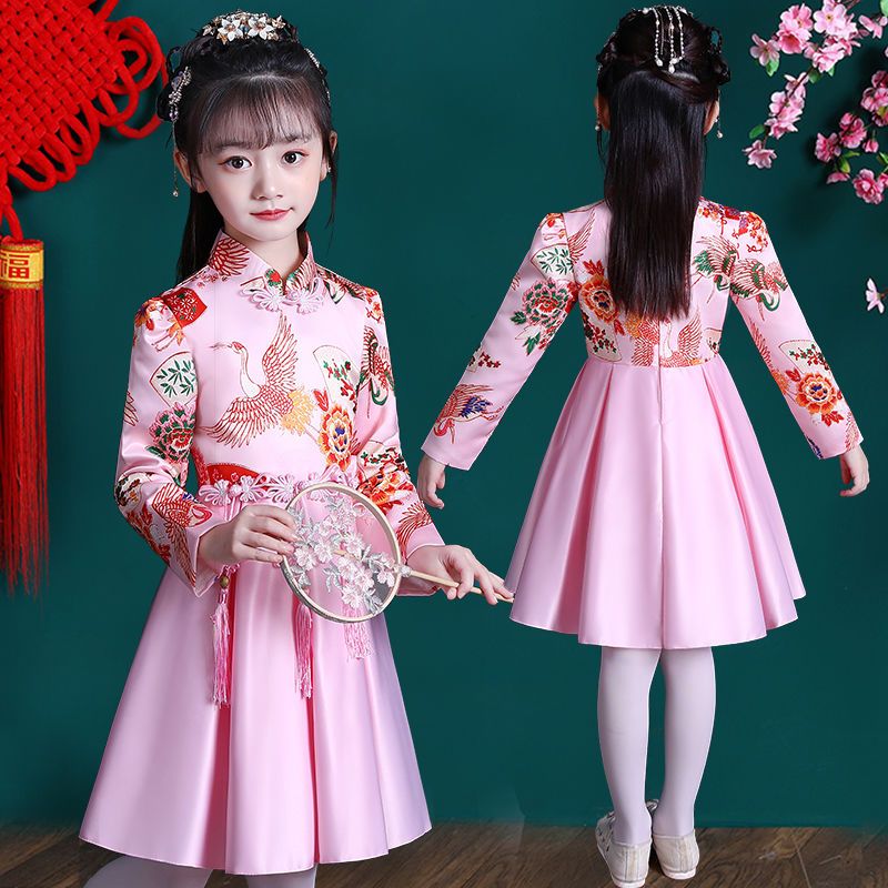 汉服女童春秋连衣裙儿童古装仙中国风春款女孩旗袍裙子唐装春装