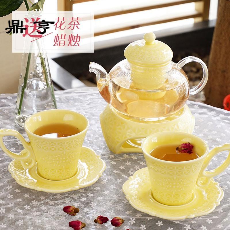 鼎亨韩式陶瓷玻璃低骨瓷花果茶红茶泡花茶壶茶杯水果花茶茶具加热