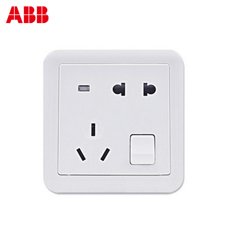 瑞士ABB 开关插座 德静二位二三极带开关带灯插座 10AAJ226