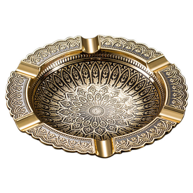 ZORRO佐罗铜古典圆盘唐草花纹六卡位雪茄烟灰缸烟具创意 商务摆设男士装饰送礼品