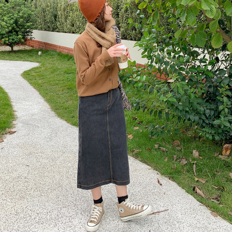 1件2折价79元牛仔裙半身裙女中长款包臀高腰a字开叉显瘦百搭裙子