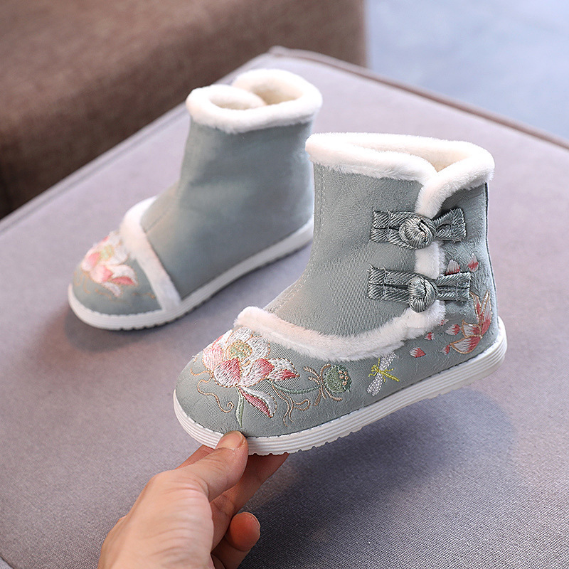 七斓儿童鞋子中国风加绒厚秋冬款绣花鞋汉服鞋女宝宝唐装新年棉靴休闲鞋报价 参数 图片 视频 怎么样 问答 苏宁易购