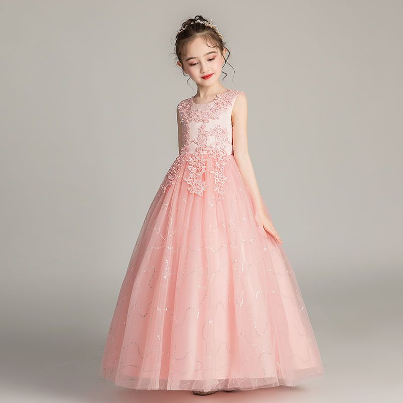 公主裙女童春夏新款礼服儿童蓬蓬裙洋气花童礼服小主持人钢琴演出白色