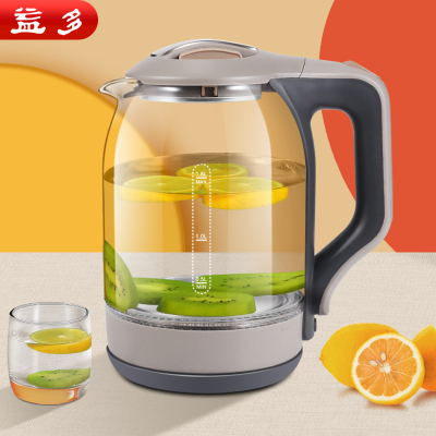 益多 电水壶家用烧水壶高硼硅玻璃电热水壶1.8L大容量煮水开水器自动断电蓝光烧水可视 灰色TY-GK888
