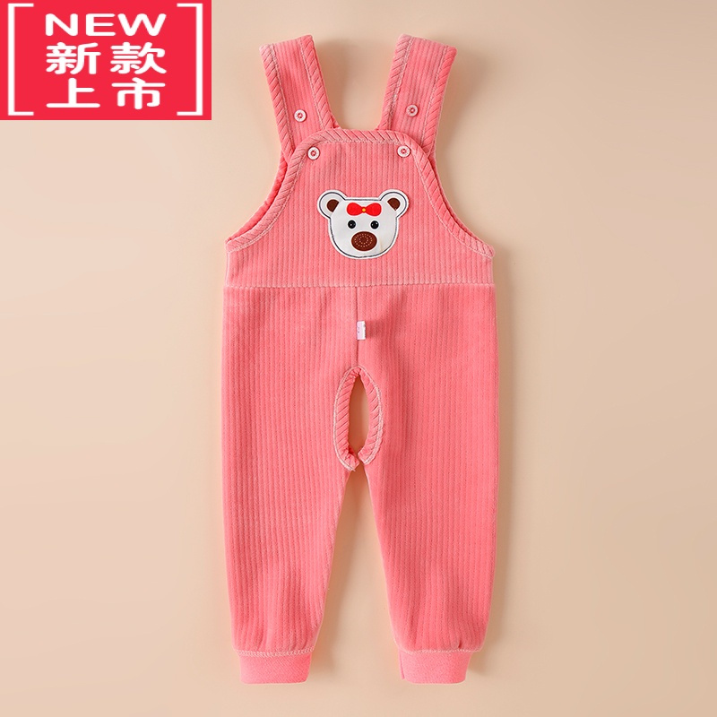 可莉允婴儿背带裤春秋冬季加绒儿童保暖裤开裆男女宝宝冬装连体护肚裤子