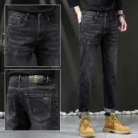 北方加绒牛仔裤男士潮牌刺绣百搭直筒裤男冬季品质舒适裤男式 29（2尺2）110斤 127黑灰加绒