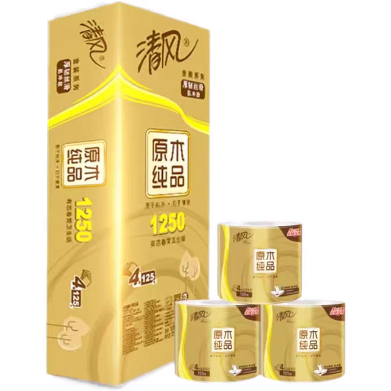 清风卷纸金装4层125克10卷有芯卫生纸卷筒纸家用实惠装高清大图