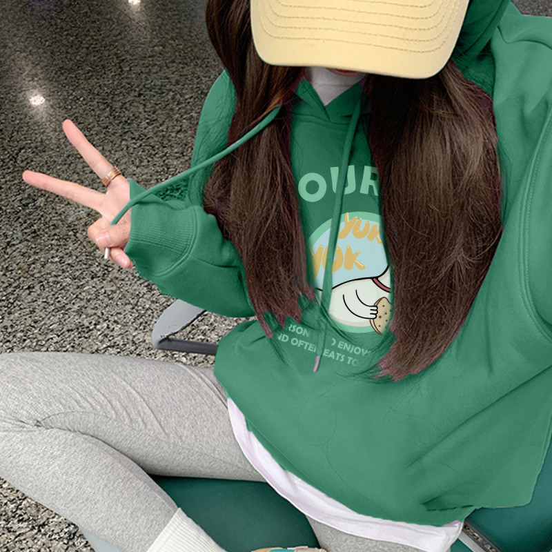 唐狮秋冬季卫衣女韩版宽松连帽加绒可爱印花俏皮可爱百搭