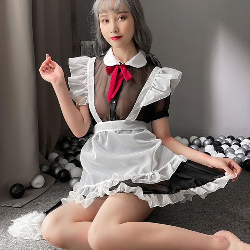 诗魅莎情趣内衣女仆套装制服诱惑女式情趣睡衣超短裙绑带围裙骚蕾丝网纱透视连体衣角色扮演cos性感学生激情女佣套装成人用品高清大图