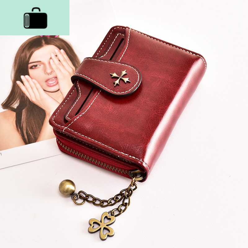 2020新款女士钱包女短款PU皮学生韩版多功能驾驶证皮夹迷你零钱包NEW LAKE 酒红色