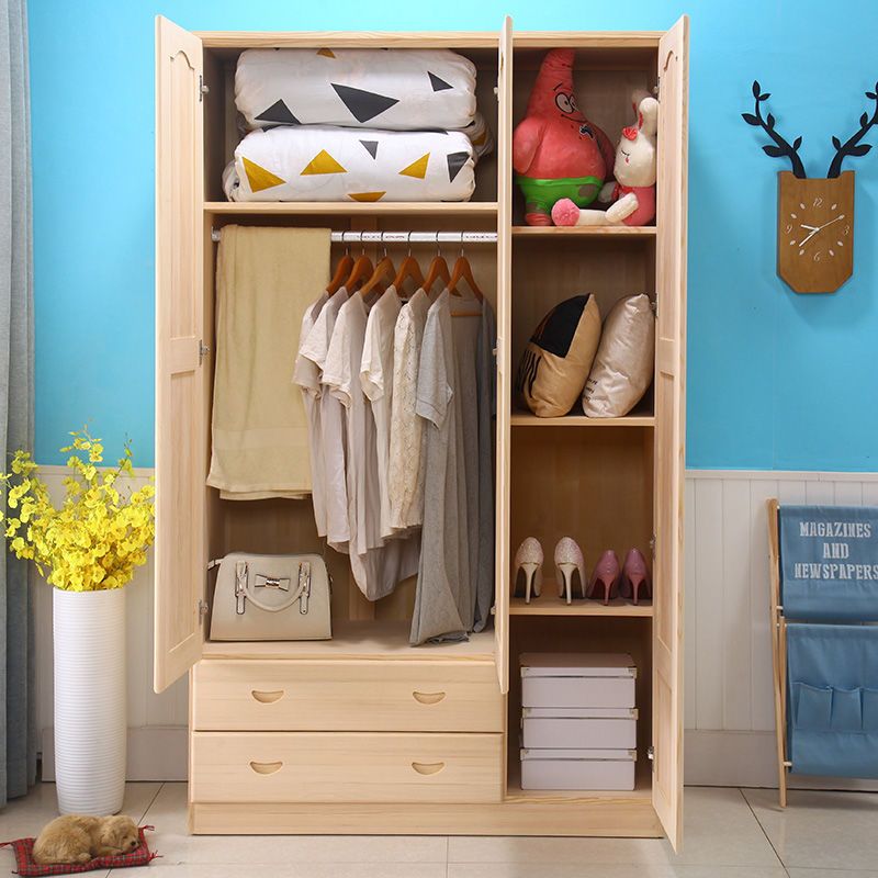 实木松木衣柜2单小衣柜儿童衣柜简约卧室大衣柜经济型可定制
