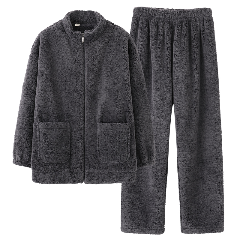 浪莎珊瑚绒男士睡衣秋冬季加绒加厚保暖法兰绒青年冬天大码家居服高清大图