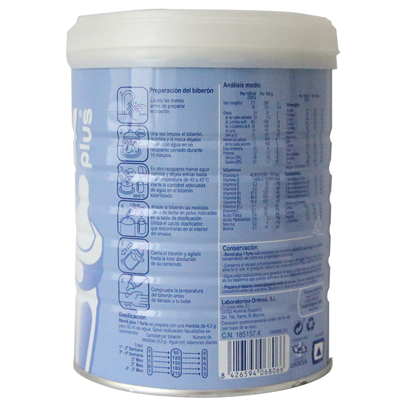 西班牙品牌官方授权原装进口奶粉Blemil plus forte1段婴儿营养专家配方量贩装适宜月龄：0-6个月 丹麦奶源