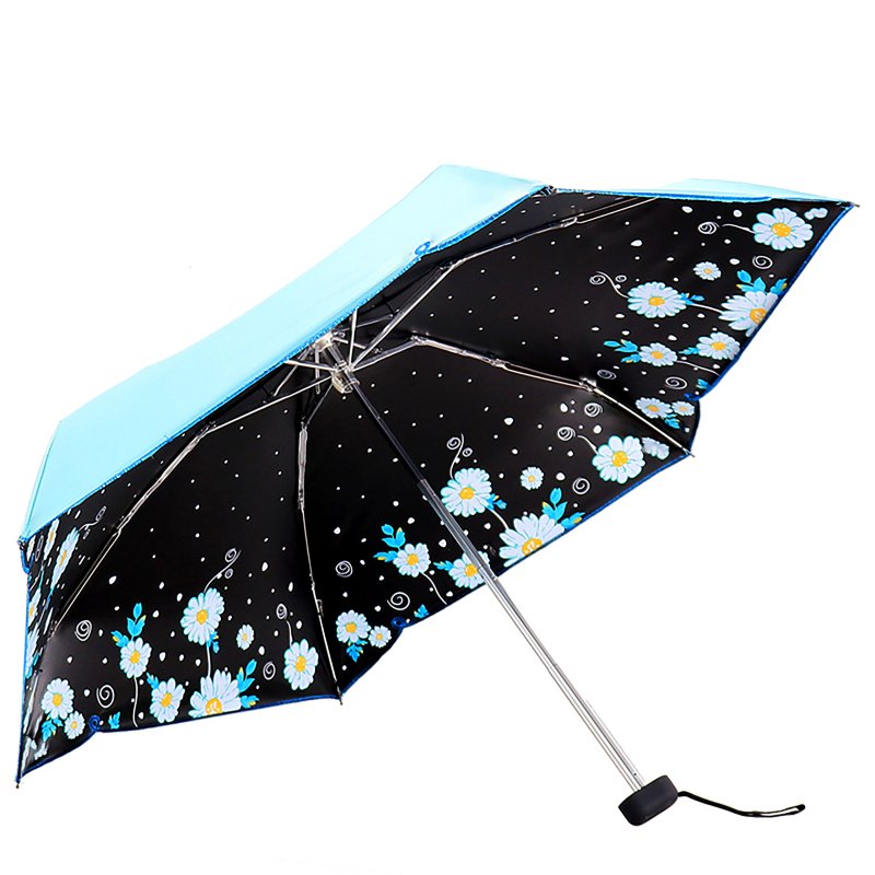 天堂伞全遮光碰击布黑胶丝印绣边五折口袋伞晴雨伞 50061DLCJ