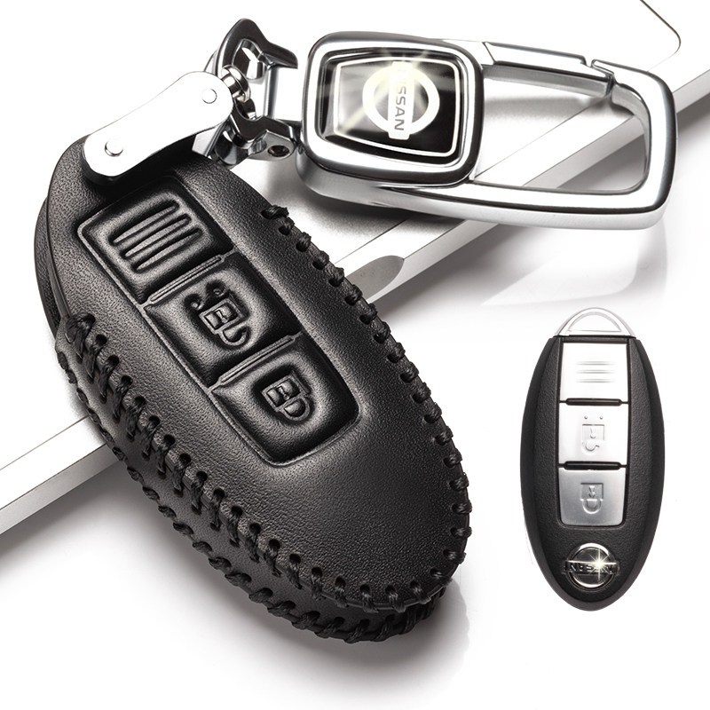 【补贴10%】奇骏钥匙套2021款专用真皮东风2020款奇俊五座七座钥匙包扣高档19汽车钥匙包 A款黑色+金属扣（一键启动二键）带横杠标志