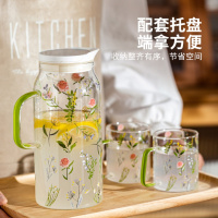 摩登主妇冷水壶耐高温泡茶壶家用凉水玻璃杯大容量 1300ml小枝荨一壶两杯+托盘