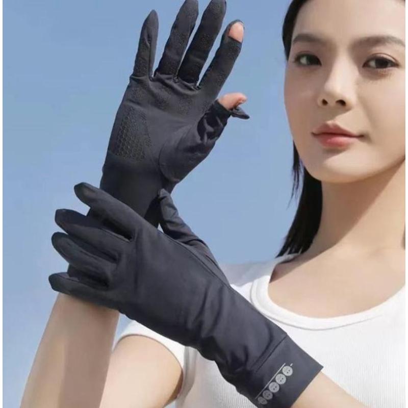 防晒手套男女电动车防晒开车防晒手套冰丝夏季防晒手套-【黑色】-1双--